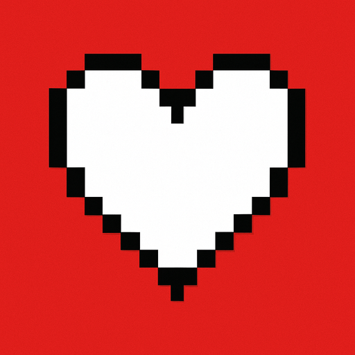 un corazon de color blanco con bordes negros, el mismo que lanza Jevil en deltarune capitulo 1, el corazon es pixeleado 16x16 (el fondo de la imagen sea roja).
In-Game asset.  2d.  High contrast.  No shadows