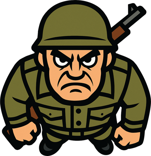 Yukardan bakış asker ve yüz ekle sinirli.
In-Game asset.  2d.  High contrast.  No shadows