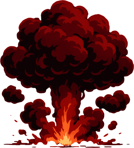varias nubes de Humo color rojo un poco oscuro saliendo de una explosión.
In-Game asset.  High contrast