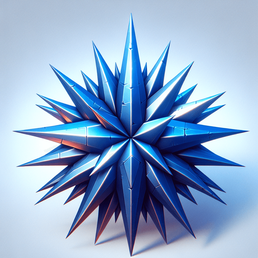 small star shape, vivid metallic blue, varying length spikes on star.
Single Game Texture. In-Game asset. 2d. Blank background. High contrast. No shadows.