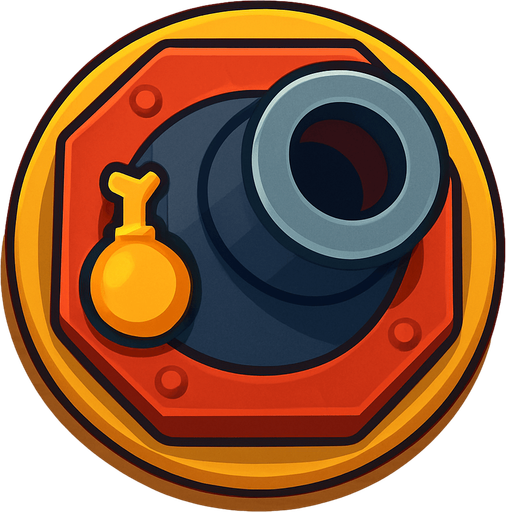 Crea la Torre Splash en un estilo 2D renderizado, limpio y cartoonish, con contornos claros y definidos, colores vibrantes con transiciones suaves, y sombreado que da volumen a sus superficies superiores.
La perspectiva debe ser VISTA CENITAL (totalmente desde arriba). Esto significa que la torre se verá como si estuviera siendo observada directamente desde arriba, con los detalles de su parte superior siendo prominentes.
La base de la torre debe ser circular para permitir un movimiento de cañón cómodo. El mortero/cañón de impacto o el orificio de disparo debe estar orientado hacia la DERECHA.
La torre debe tener un perfil bajo y la menor cantidad de relieve vertical posible para facilitar una rotación fluida en la animación. El "splash" se refiere al daño de área por impacto o explosión (no a agua), por lo que el diseño debe evocar artillería pesada o explosivos..
In-Game asset.  2d.  High contrast.  No shadows