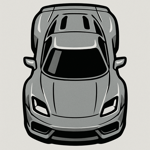 Grey sports car arcade top view.
In-Game asset.  2d.  High contrast.  No shadows