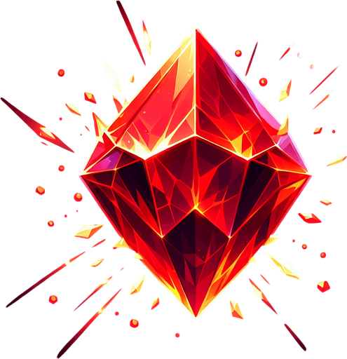 A sharp, faceted red crystal or gem shard glowing hotly..
Single Game Texture.  In-Game asset.  2d.  Blank background.  High contrast.  No shadows