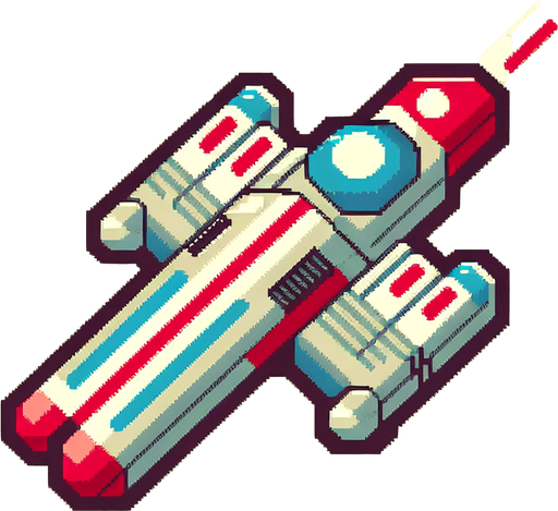spaceship, retro game, 2d.
Single Game Texture.  In-Game asset.  2d.  Blank background.  High contrast.  No shadows