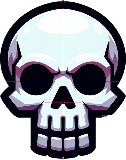 a skull. cartoon.
Single Game Texture.  In-Game asset.  2d.  Blank background.  High contrast.  No shadows