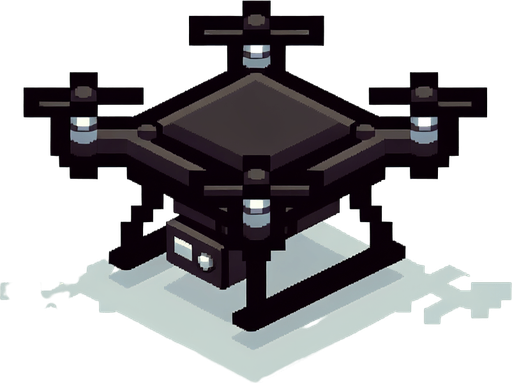 Cartoon. 8-bit. Delivery dron. Black color. In game asset. No shadow. Single Game Texture. In-Game asset. 2d. Blank background. High contrast. No shadows.