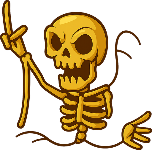 A golden terrifying skeleton. No background. Transparent background. Blank background. No shadows. 2d. In-Game asset. flat