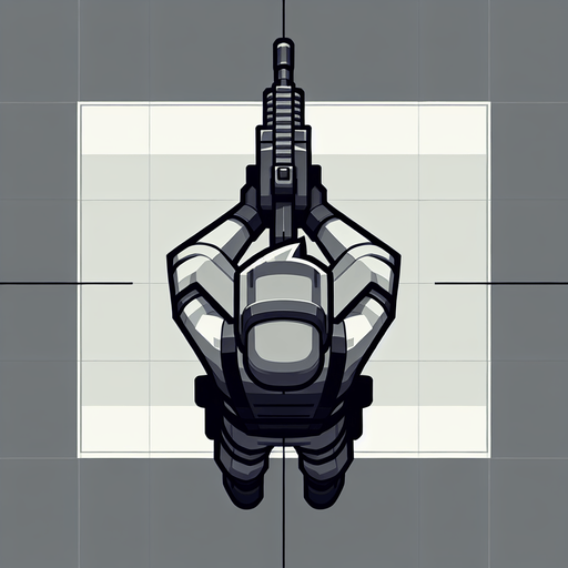 hero with a gun, shoots forward, top view, topdown.
Single Game Texture. In-Game asset. 2d.TopDown. Blank background. High contrast. No shadows.