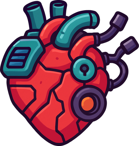 a robotic heart.
In-Game asset.  2d.  High contrast.  No shadows