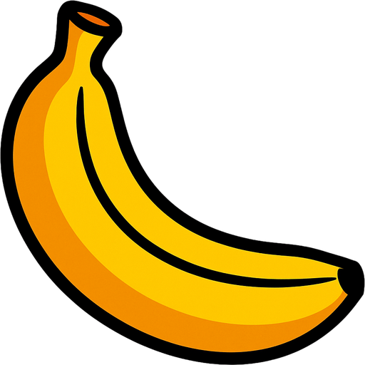 A 2D Banana.
In-Game asset.  2d.  High contrast.  No shadows