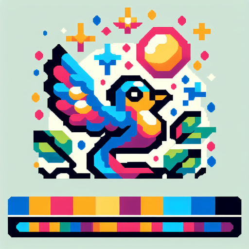 Flapping bird. 32x32.
Single Game Texture. Pixel art, In-Game asset. 2d. Blank background. High contrast. Bright colors. No shadows.