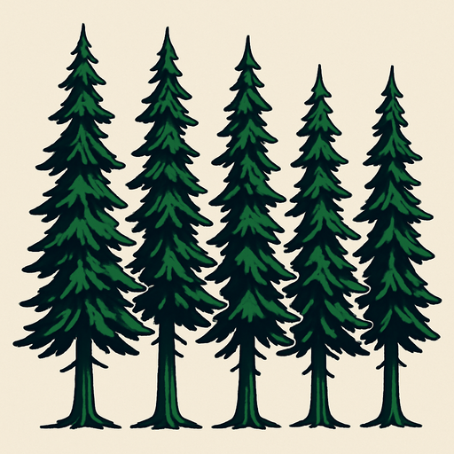 big long 7 pine trees.
In-Game asset.  2d.  High contrast.  No shadows