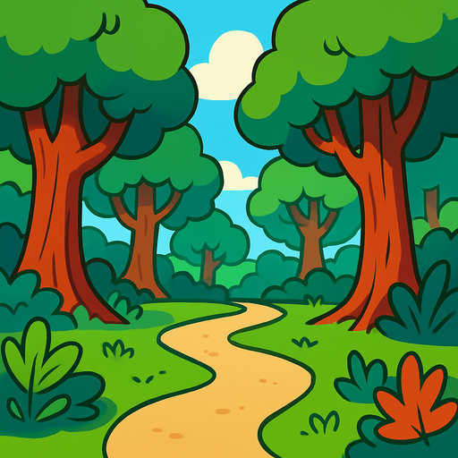 Un bosque cartoon.
In-Game asset.  2d.  High contrast.  No shadows