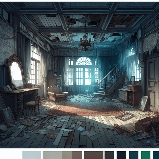 Creepy abandoned house, interior
Single Game Texture. In-Game asset. 2d. Blank background. High contrast. No shadows.