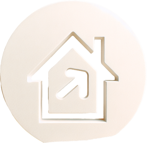 Minimal icon of a home with direction icon pointing to the home.
sand background