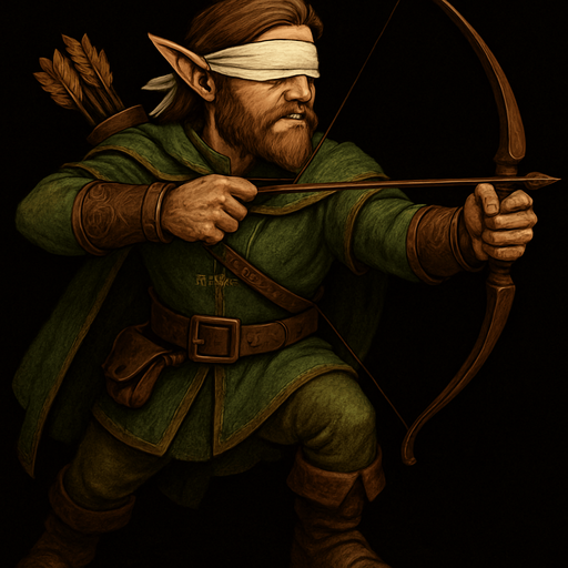 Daha ayrıntılı olsun kıyafeti elf okçu olsun ve kör olduğu için gözlerini bağlanmış olsun