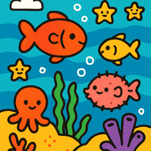 Fond d'écran océan mignon.
In-Game asset.  2d.  High contrast.  No shadows