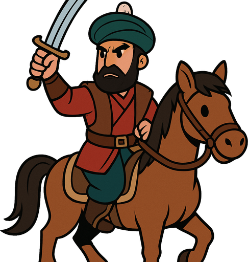 Animasyon çizgi dizi tarzında bir At üstünde bir Osmanlı süvarisi.
In-Game asset.  2d.  High contrast.  No shadows
