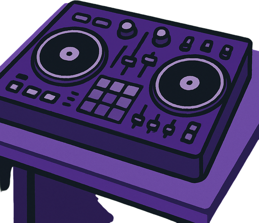 gri mor bir masa üzerinde tuşlar var dj stilinde.
In-Game asset.  2d.  High contrast.  No shadows