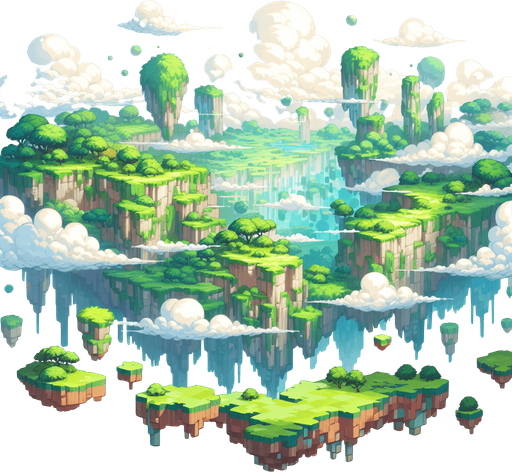 floating land world imagination green colors not pixels no text in the image.
Single Game Texture. In-Game asset. 2d. Blank background. High contrast. No shadows.