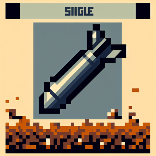 an 8-bit missile pointing downward.
Single Game Texture. In-Game asset. 2d. Blank background. High contrast. No shadows.