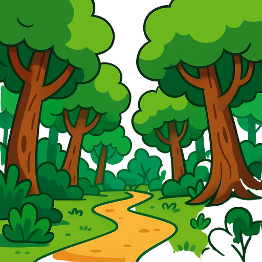 Un bosque cartoon.
In-Game asset.  2d.  High contrast.  No shadows