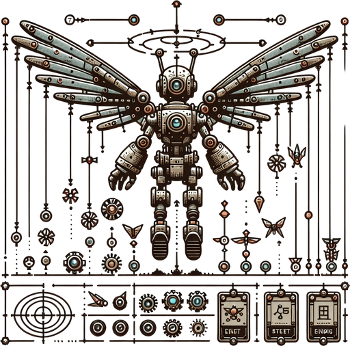 A robot with small, propeller-like wings. These wings allow the robot to glide through the air for short periods of time and change direction. The player has to use the wings at the right times and angles to control the fall, overcome obstacles and reach the goal. The robot's energy level and the durability of the wings will be the limiting factors.
Single Game Texture.  In-Game asset.  2d.  Blank background.  High contrast.  No shadows