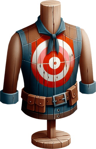 western target dummy.
Single Game Texture. In-Game asset. 2d. Blank background. High contrast. No shadows.