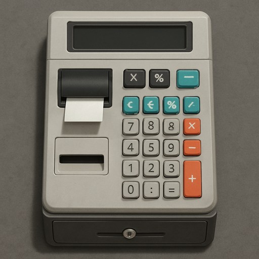 Üstten Bakış Yazar Kasa - Yazısız - Gerçekçi.
In-Game asset.  2d.  High contrast.  No shadows