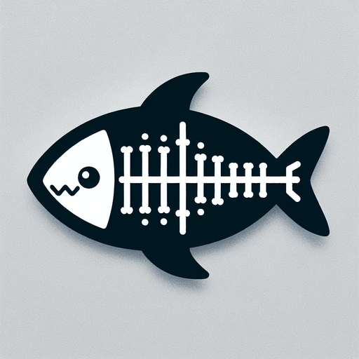 Very minimalist skeleton of a fish with a fin and cute shark head.