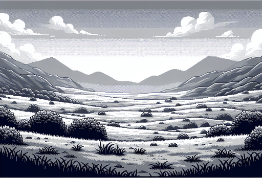 outside plains with hills.
Single Game Texture.  In-Game asset.  2d.  Blank background.  High contrast.  No shadows