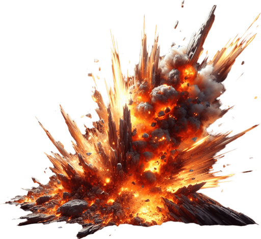 Rocks explosion, lights, sharp pieces, blur, HD images, fire..
Single Game Texture. In-Game asset. 2d. Blank background. High contrast. No shadows.