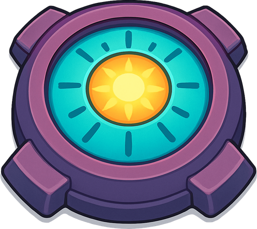 Crea la Torre Aura en un estilo 2D renderizado, limpio y cartoonish, con contornos claros y definidos, colores vibrantes con transiciones suaves, y sombreado que da volumen a sus superficies superiores.
La perspectiva debe ser VISTA CENITAL (totalmente desde arriba). Esto significa que la torre se verá como si estuviera siendo observada directamente desde arriba, con los detalles de su parte superior siendo prominentes.
Esta torre NO tiene un cañón direccional tradicional ni una base circular, su efecto es radial.
La torre debe tener un perfil bajo y la menor cantidad de relieve vertical posible para facilitar una rotación fluida en la animación, enfocándose en la parte superior de la estructura..
In-Game asset.  2d.  High contrast.  No shadows