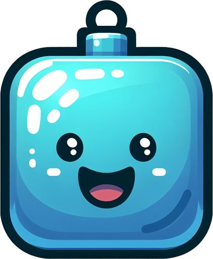 Perfectly square bright blue Christmas decoration with cute happyy face. Cartoon style. Cute art style. Simple vector style.