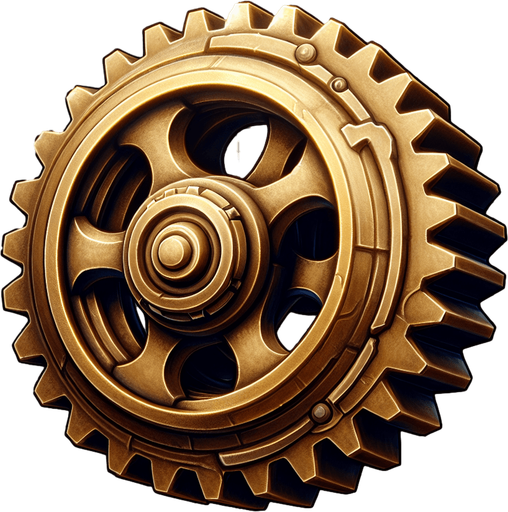 латунная шестерня в стиле hand-paint.
Single Game Texture.  In-Game asset.  2d.  Blank background.  High contrast.  No shadows