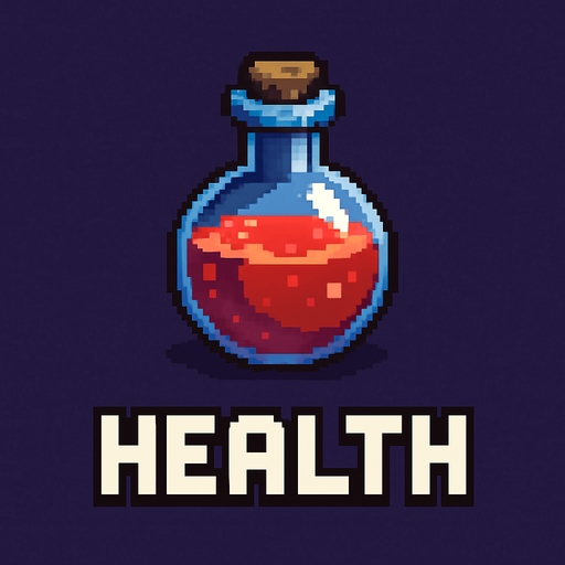 Escreva abaixo da poção o texto "HEALTH", ARTE PIXEL 32BITS