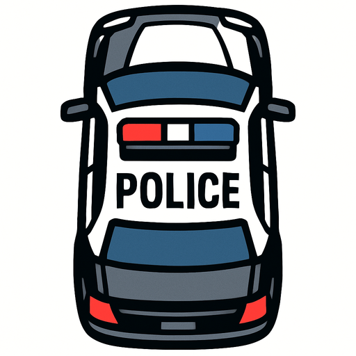 police car top view.
In-Game asset.  2d.  High contrast.  No shadows