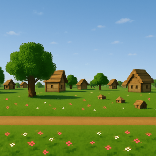 daha uzakta farklı evler ve ağaçlar