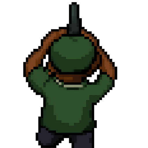 sweet de gta san andreas usando un arma con perspectiva trasera desde arriba hecho con pixeles. No background. Transparent background. Blank background. No shadows. 2d. In-Game asset. flat