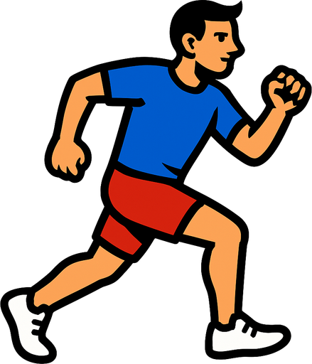 runner with a blue shirt.
In-Game asset.  2d.  High contrast.  No shadows
