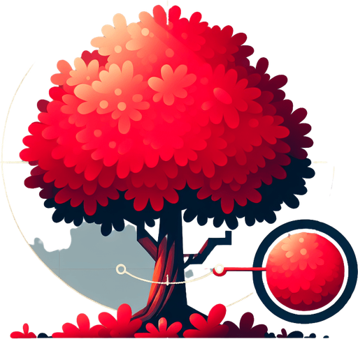 Red tree.
Single Game Texture.  In-Game asset.  2d.  Blank background.  High contrast.  No shadows