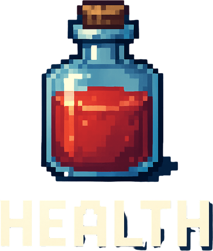 Escreva abaixo da poção o texto "HEALTH", ARTE PIXEL 32BITS