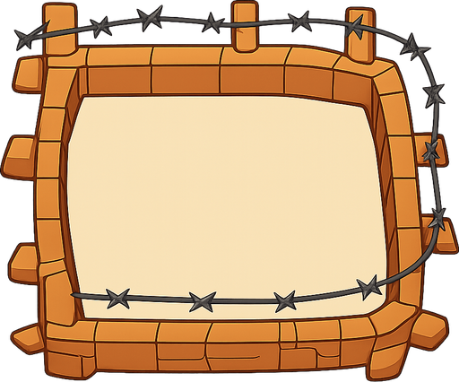 durvarlarla çevrili bir bölge ortası boş  duvarların üstünde tel olsun . No background. Transparent background. Blank background. No shadows. 2d. In-Game asset. flat