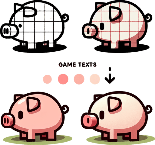 pig.
Single Game Texture. In-Game asset. 2d. Blank background. High contrast. No shadows.