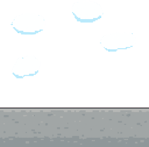 2d pixel art background. bottom part is gray concrete. top part is sky and clouds. 2d. In-Game asset. flat