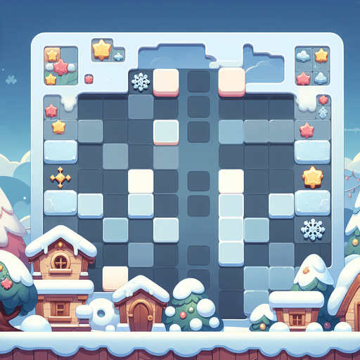 A background image for a puzzle video game depicting the season of winter. Cartoon.
Single Game Texture. In-Game asset. 2d. Blank background. High contrast. No shadows.