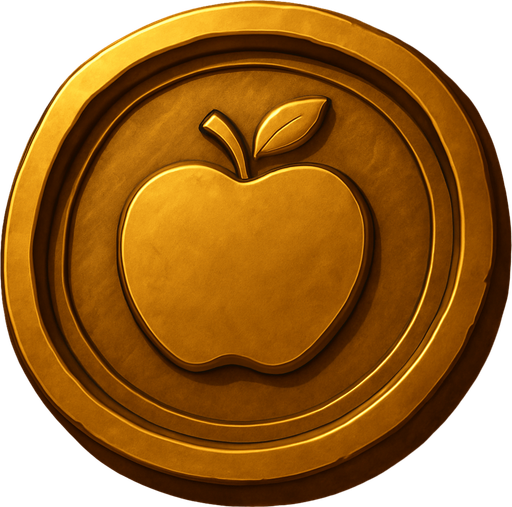 derinliği artır. paranın dış çıkıntısı çok koyu altın rengine olsun içindeki simge elma şeklinde olsun