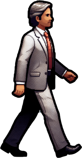 Богатый человек идёт.
Single Game Texture. In-Game asset. 2d. Blank background. High contrast. No shadows.