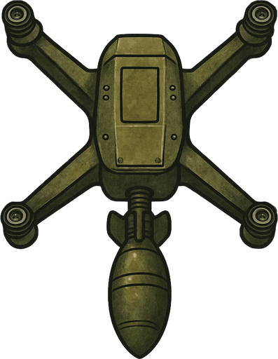 Bomber Drone with spinning rotors, from top view.