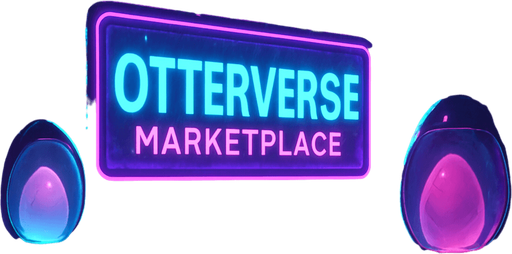 Generate a high-resolution digital scene of a rain-soaked cyberpunk arena for a mobile game. The environment features slick neon-lit platforms suspended over glowing canals, holographic billboards prominently displaying ‘Otterverse Marketplace,’ and floating egg pods encased in translucent glass. Puddles on the metal grating reflect pulsating magenta and cyan lights, while distant skyscrapers tower through misty rain. Add animated sparks, drifting data streams in the sky, and a moody, atmospheric vibe—perfect for a 4K game backdrop without any character or currency visuals..
In-Game asset.  2d.  High contrast.  No shadows
